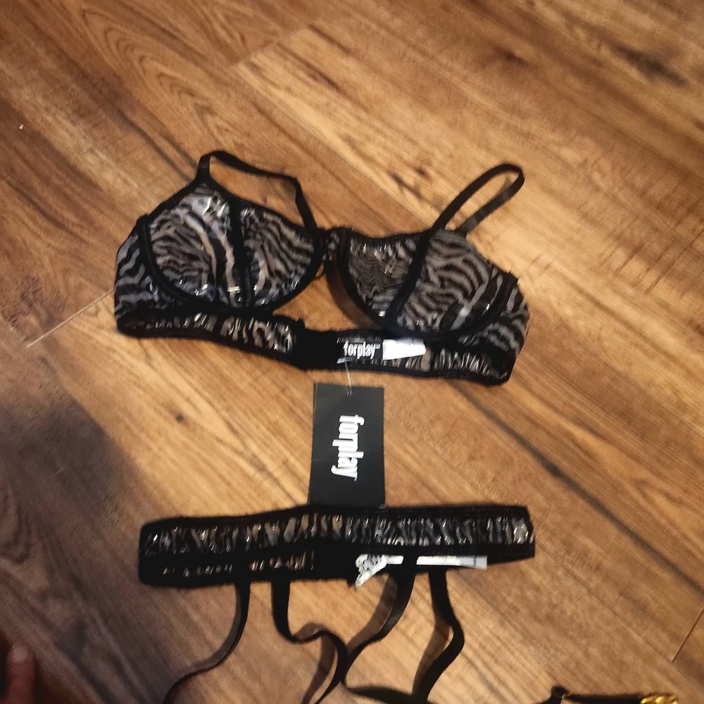 Forplay Black and Gray Zebra Bra Set